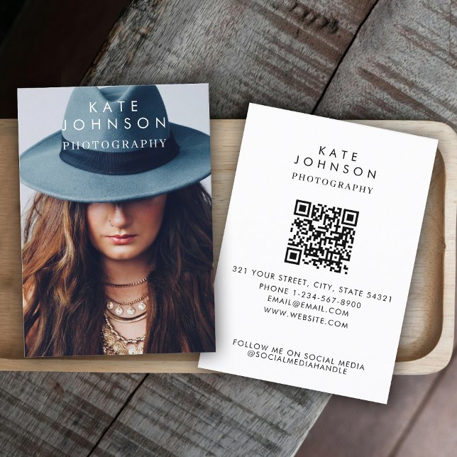 Modern Stylish Full Photo QR Code Social Media Business Card (Modern Stylish Full Photo QR Code Social Media Business Card)