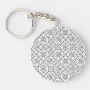 Modern Stylish Geometric Circles Grey and White Key Ring