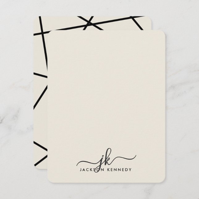Modern Stylish Geometric Lines Elegant Monogram Card (Front/Back)