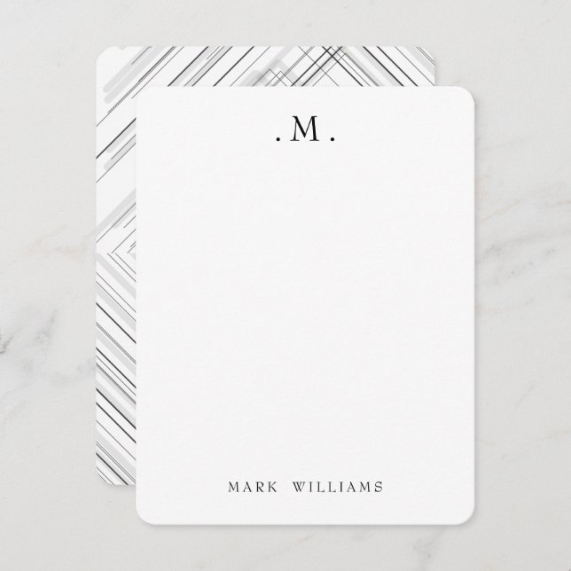 Modern Stylish Geometric Lines Monogram Stationery Card (Front/Back)