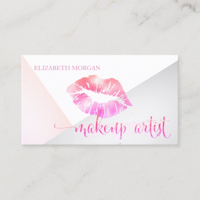 Modern Stylish Geometric Lips Makeup Artist Business Card (Front)