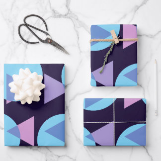 Modern Stylish Geometric Purple and Blue Shapes Wrapping Paper Sheet