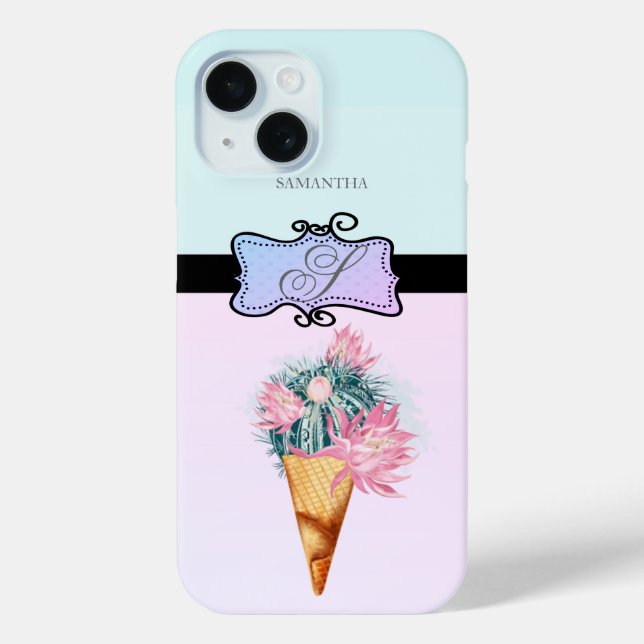 Modern Stylish Girly Ice cream Cactus Case-Mate iPhone Case (Back)