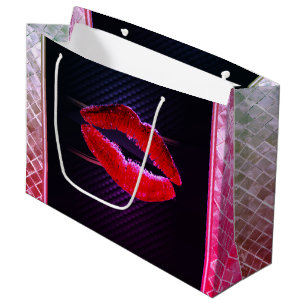 Modern Stylish Glitter Red Lips,Black Large Gift Bag