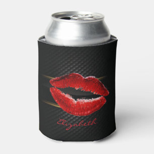 Modern Stylish Glitter Red Lips,Black-Personalised Can Cooler