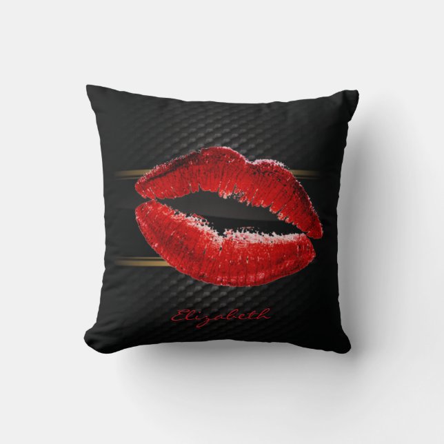 Modern Stylish Glitter Red Lips,Black-Personalised Cushion (Front)