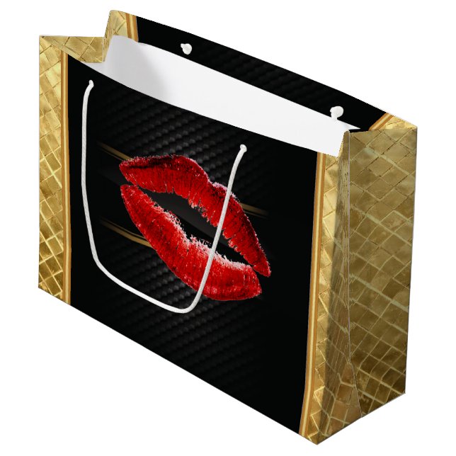 Modern Stylish Glitter Red Lips,Black-Personalised Large Gift Bag (Front Angled)