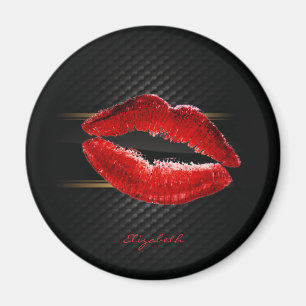Modern Stylish Glitter Red Lips,Black-Personalised Magnet