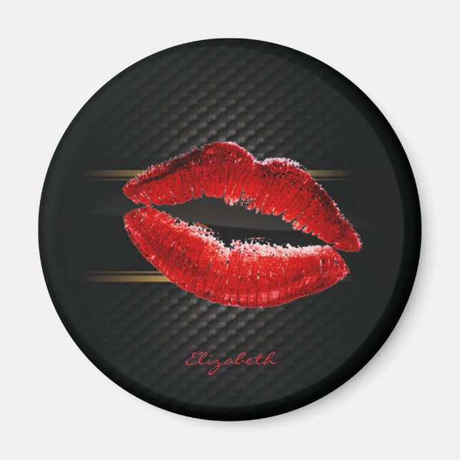 Modern Stylish Glitter Red Lips,Black-Personalised Magnet (Front)