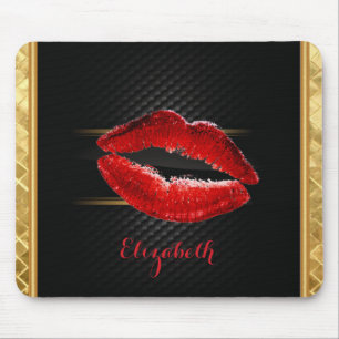 Modern Stylish Glitter Red Lips,Black-Personalised Mouse Mat