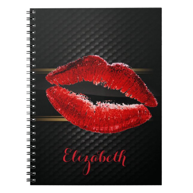 Modern Stylish Glitter Red Lips,Black-Personalised Notebook (Front)