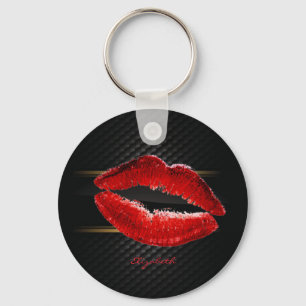Modern Stylish Glitter Red Lips,Black-Personalized Key Ring