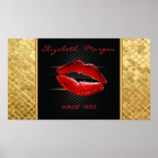 Modern Stylish Glitter Red Lips,Black-Personalized Poster (Front)