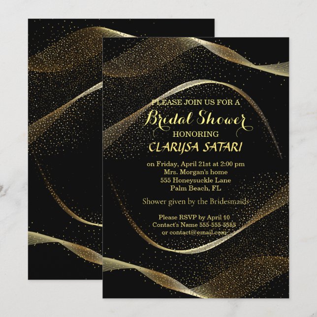 Modern, Stylish Gold and black Bridal Shower Invitation (Front/Back)