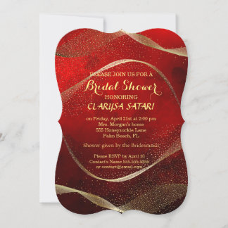 Modern, Stylish Gold and red Bridal Shower Invitation