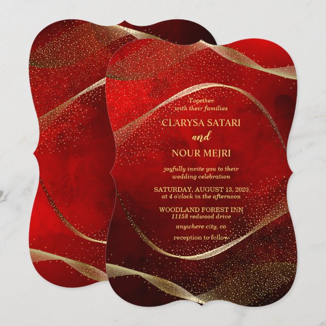Modern, Stylish Gold and red Invitation (Front/Back)