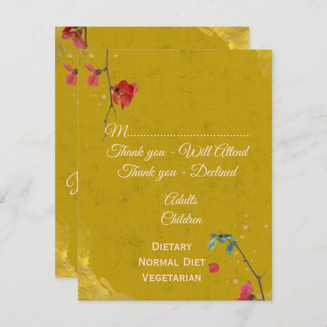 Modern Stylish Gold and Red  RSVP Card (Front/Back)