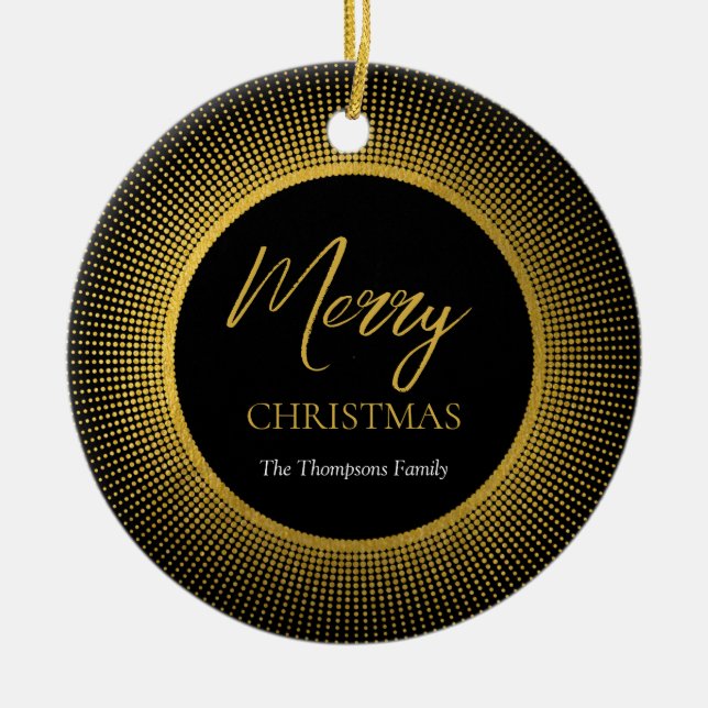 Modern & Stylish Gold & Black Christmas  Ceramic Tree Decoration (Front)