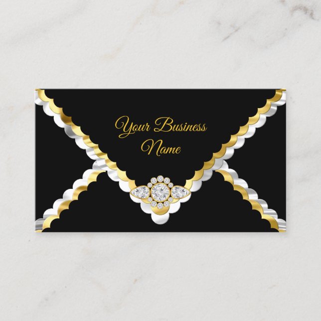 Modern Stylish Gold Black white silver Diamond gem Business Card (Front)