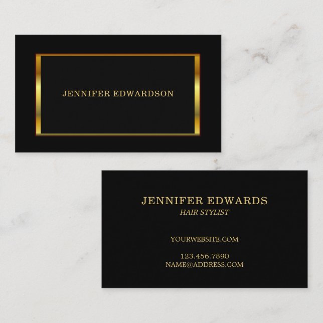 Modern stylish Gold frame black professional Business Card (Front/Back)