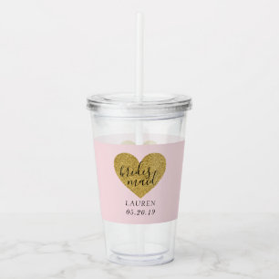 Modern Stylish Gold Heart Personalised Bridesmaid Acrylic Tumbler