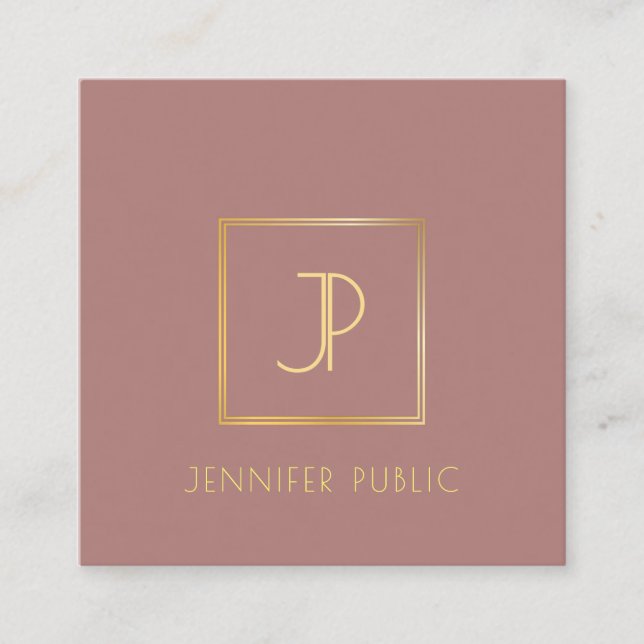 Modern Stylish Gold Monogram Template Trendy Chic Square Business Card (Front)