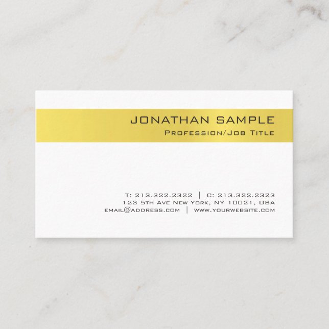 Modern Stylish Gold White Simple Design Trendy Business Card (Front)