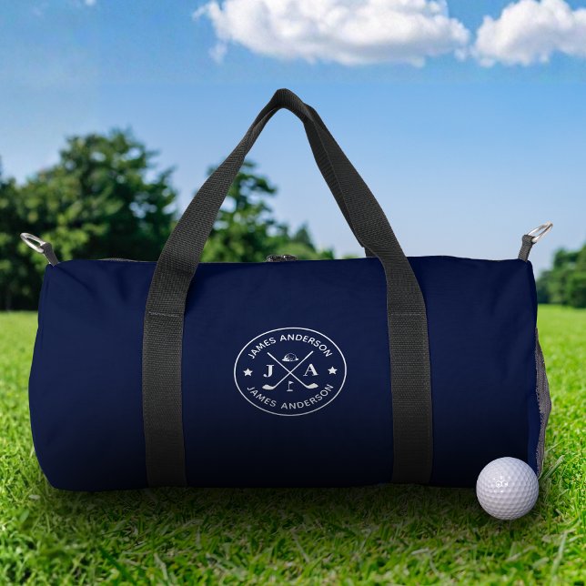 Modern Stylish Golfer Monogram & Name Personalised Duffle Bag (Creator Uploaded)