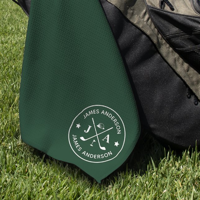 Modern Stylish Golfer Monogram & Name Personalised Golf Towel (Creator Uploaded)