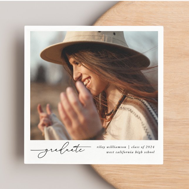 Modern Stylish Graduate Handwritten Script Photo Napkin (Creator Uploaded)