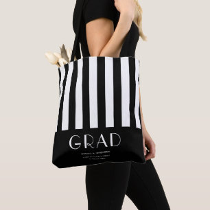Modern Stylish Graduation Black and White Stripe Tote Bag