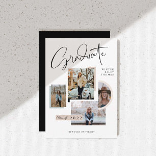 Modern Stylish Graduation Four Photo Collage Grad Invitation