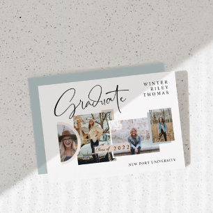 Modern Stylish Graduation Four Photo Collage Grad Invitation