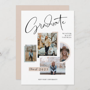 Modern Stylish Graduation Four Photo Collage Grad Invitation