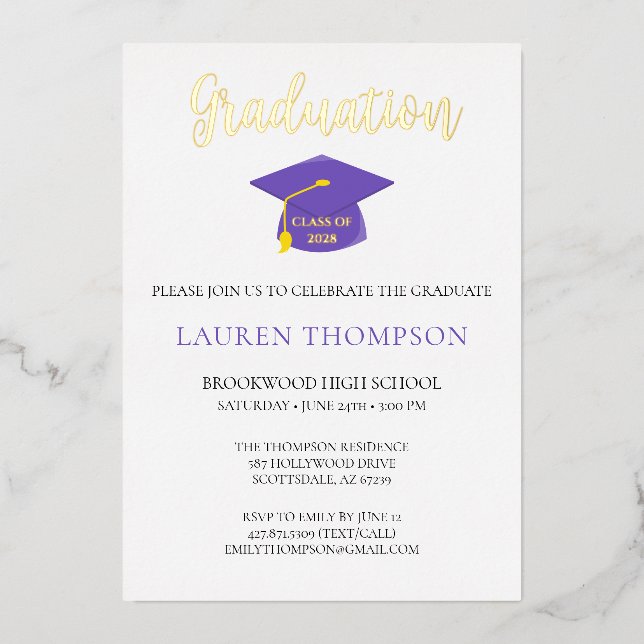 Modern Stylish Graduation Photo Purple Gold (Front)