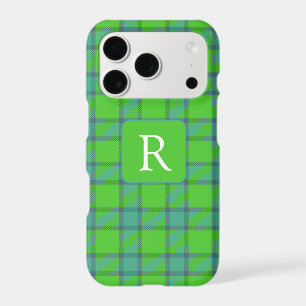 Modern stylish green &blue Plaid tartan monogram