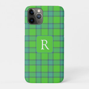 Modern stylish green &blue Plaid tartan monogram iPhone 11 Pro Case