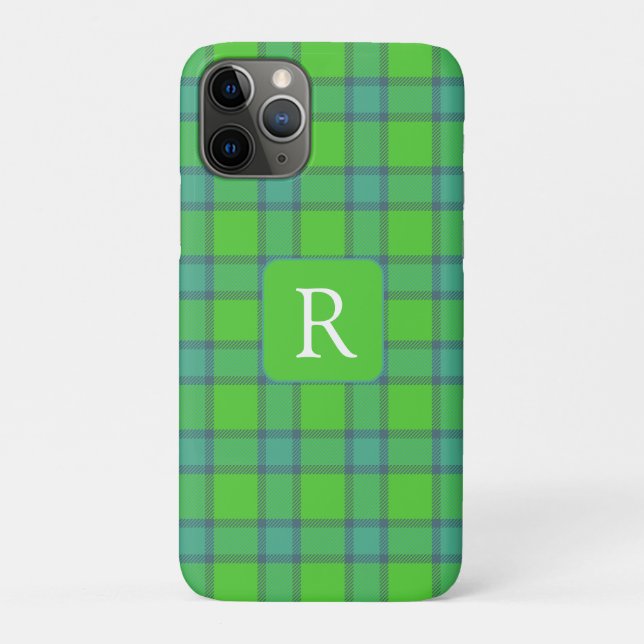 Modern stylish green &blue Plaid tartan monogram Case-Mate iPhone Case (Back)