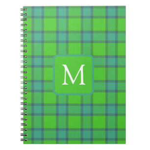 Modern stylish green &blue Plaid tartan monogram Notebook