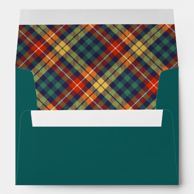 Modern Stylish Green Plaid Pattern Christmas Envelope (Back (Bottom))
