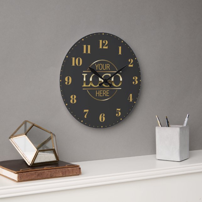 Modern Stylish Grey Branded Company Business Logo Large Clock (Office)