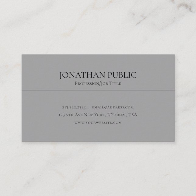 Modern Stylish Grey Clean Plain Professional Business Card (Front)