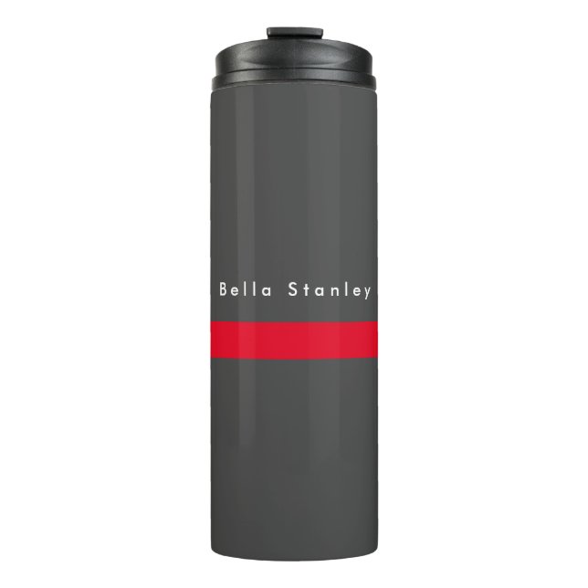 Modern Stylish Grey Red Your Name Thermal Tumbler (Front)