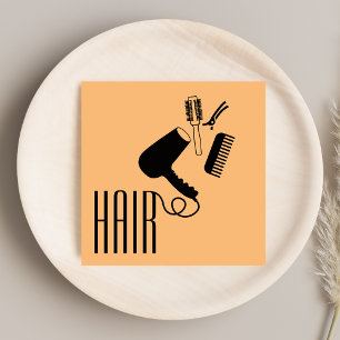 Modern Stylish Hair Stylist Black & Orange Square Business Card