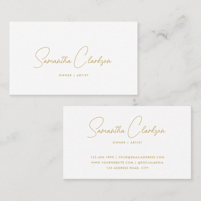 Modern Stylish Hand-Lettered Gold Script Business Card (Front/Back)