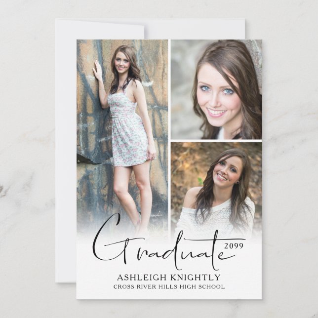 Modern Stylish Hand Lettered Graduate 4 Photos Announcement (Front)