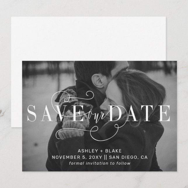 Modern Stylish Handwritten Calligraphy Photo Save The Date (Front/Back)