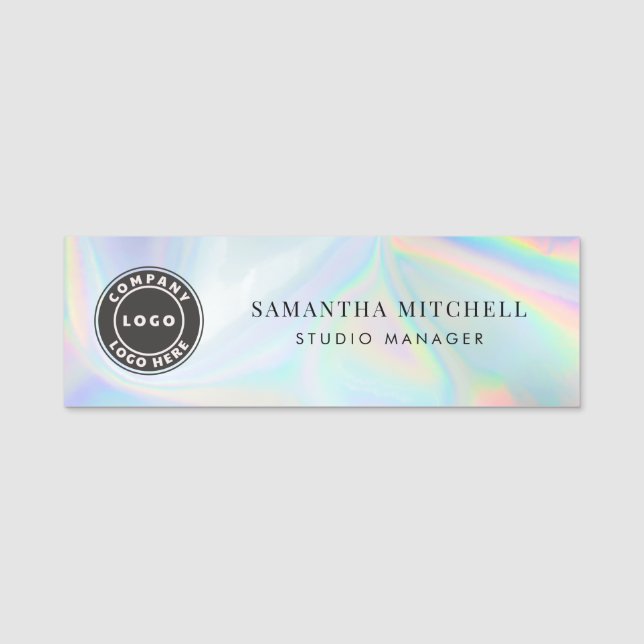 Modern Stylish Holographic Beautician and Makeup Name Tag (Front)