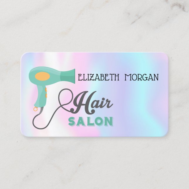 Modern Stylish,Holographic,Hairdryer,Hair Salon Business Card (Front)