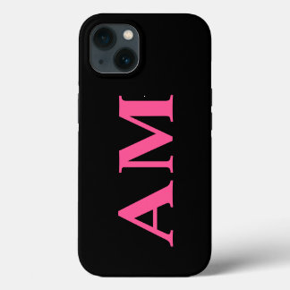 Modern Stylish Hot Pink Black Monogram Initials iPhone 13 Case
